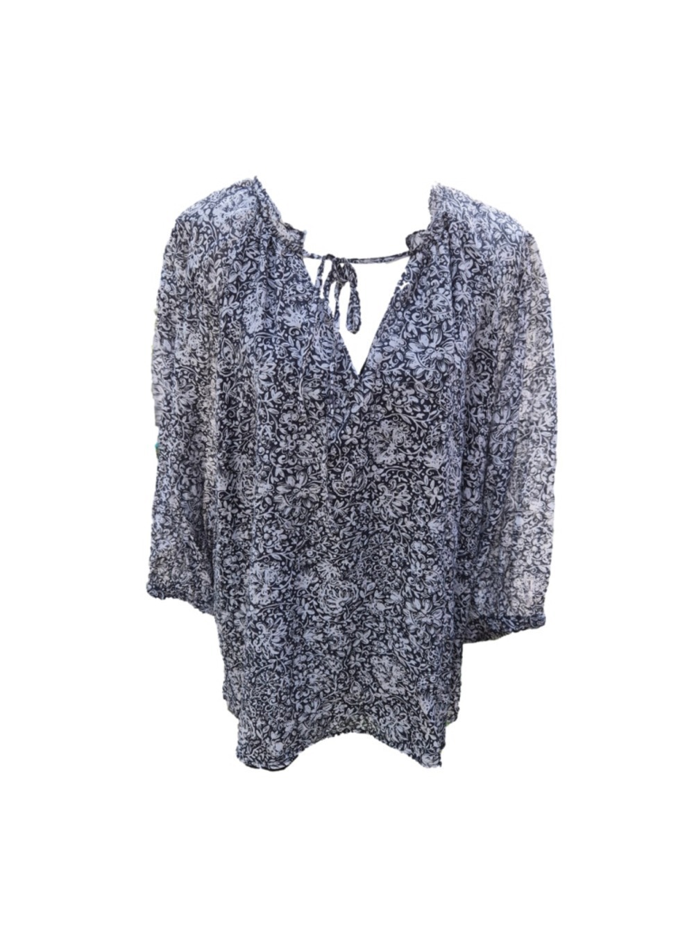 Women's Vince Camuto Floral Blouse, Plus 2X, Navy and White